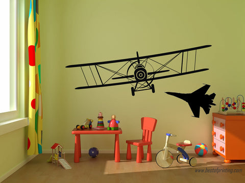 Biplane Airplane Wall Sticker – Vinyl Aviation Decal for Boys Room & Nursery Decor