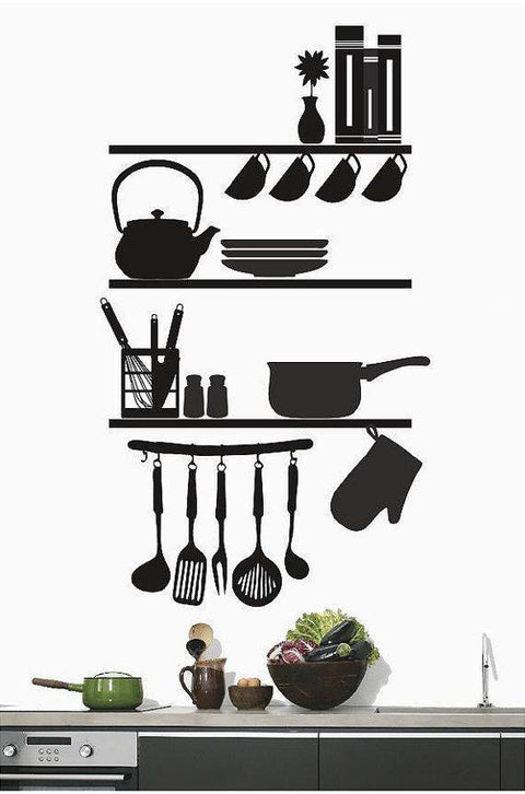 Kitchen Wall Stickers – Cups, Ladles, Plates, and Dishware Vinyl Decal for Modern Kitchen Decor The Wall Valley