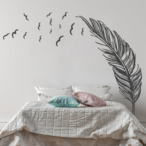 Vinyl Feather Wall Decal Birds of a Feather Wall Art Sticker Birds Feather Wall Decor Wall Applique Wall Graphic Home Interior Design Dark Brown The Wall Valley