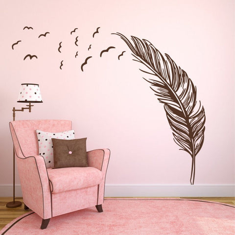 Vinyl Feather Wall Decal Birds of a Feather Wall Art Sticker Birds Feather Wall Decor Wall Applique Wall Graphic Home Interior Design Dark Brown The Wall Valley