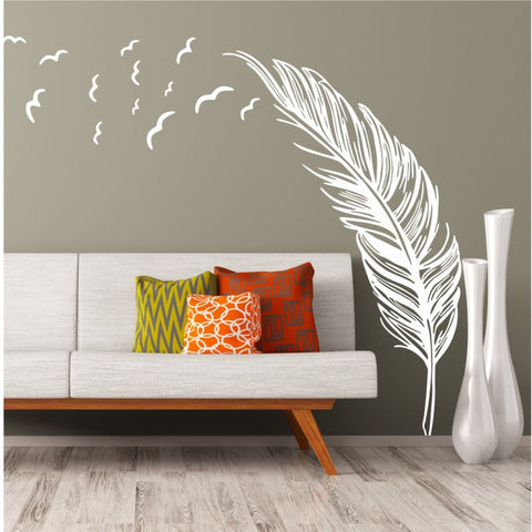 Vinyl Feather Wall Decal Birds of a Feather Wall Art Sticker Birds Feather Wall Decor Wall Applique Wall Graphic Home Interior Design Dark Brown The Wall Valley