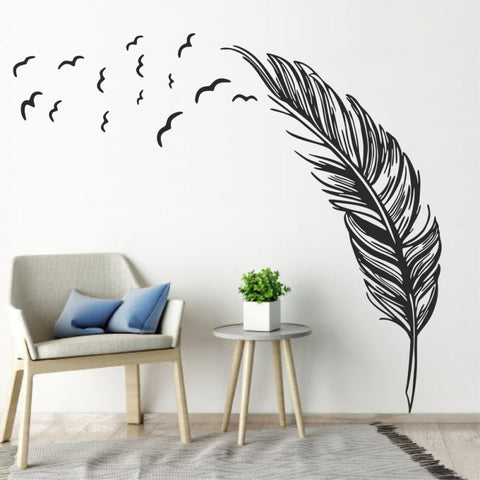 Vinyl Feather Wall Decal Birds of a Feather Wall Art Sticker Birds Feather Wall Decor Wall Applique Wall Graphic Home Interior Design Dark Brown The Wall Valley