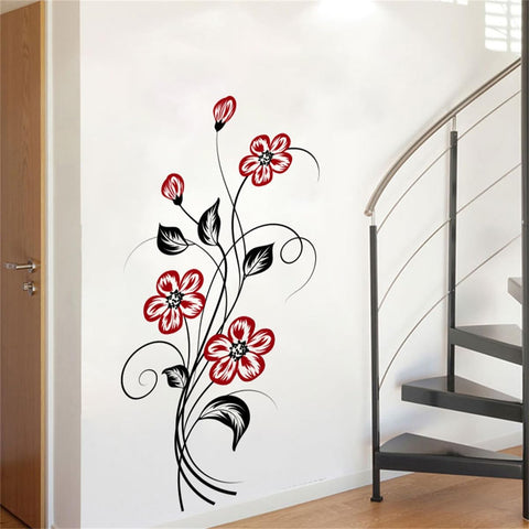 Black Branches with Red Flowers Wall Decals - The Wall Valley