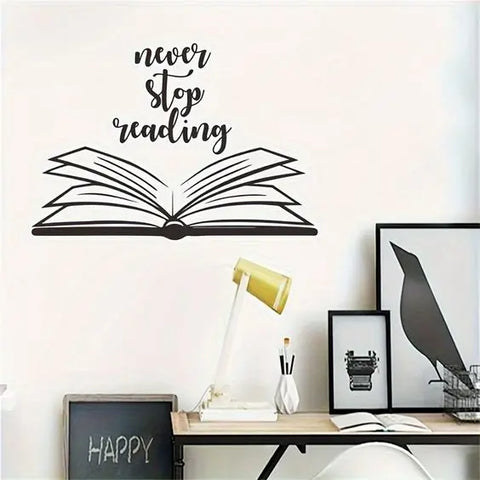 Vinyl Wall Decal Open Book Quote | Reading Room & Library Decor Stickers Mural The Wall Valley