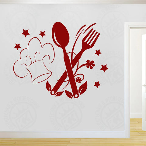 Kitchen Wall Decal – Cooking Spoon, Chef's Hat & Fork Vinyl Sticker The Wall Valley