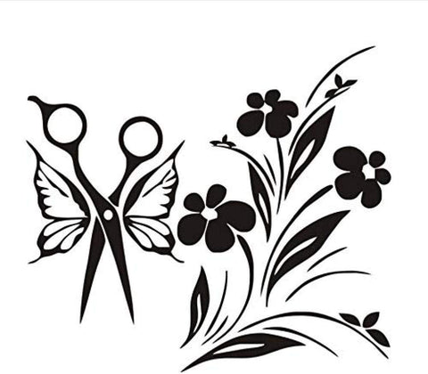 Flowers Butterflies Scissors Wall Sticker – DIY Removable PVC Art Decal for Beauty Salon & Home Decor The Wall Valley