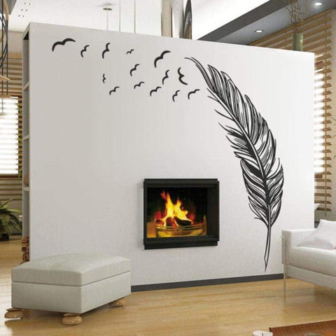 Vinyl Feather Wall Decal Birds of a Feather Wall Art Sticker Birds Feather Wall Decor Wall Applique Wall Graphic Home Interior Design Dark Brown The Wall Valley