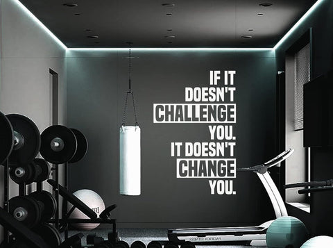 Gym Wall Decal ,If It Doesn’t Challenge You, It Doesn’t Change You ,Vinyl Sticker for Home & Fitness Rooms - The Wall Valley