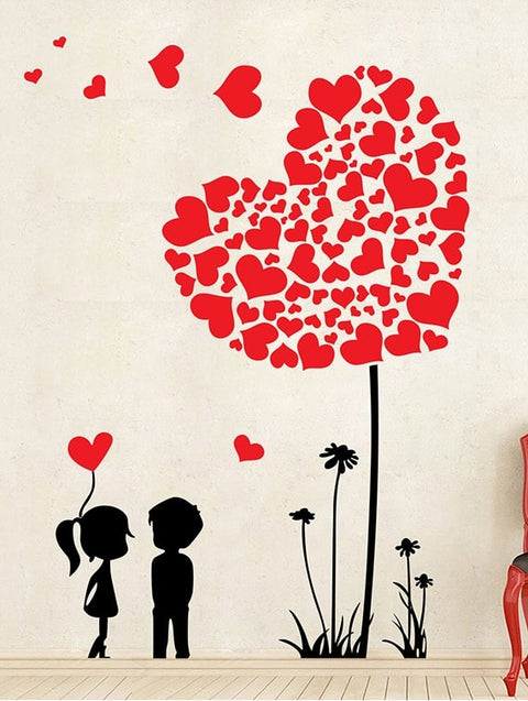 WALLSTICKY Boy and Girl in Love with Hearts Sticker – Romantic Wall Décor for Any Space The Wall Valley