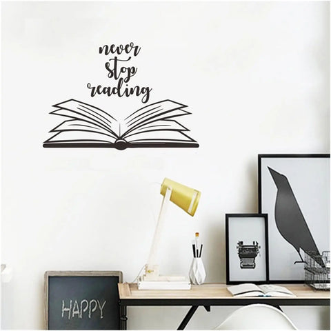 Vinyl Wall Decal Open Book Quote | Reading Room & Library Decor Stickers Mural The Wall Valley