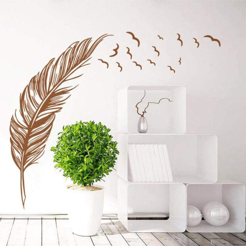 Vinyl Feather Wall Decal Birds of a Feather Wall Art Sticker Birds Feather Wall Decor Wall Applique Wall Graphic Home Interior Design Dark Brown The Wall Valley