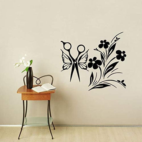 Flowers Butterflies Scissors Wall Sticker – DIY Removable PVC Art Decal for Beauty Salon & Home Decor The Wall Valley