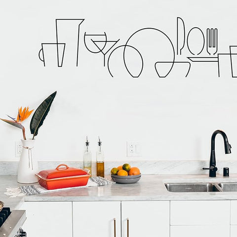 Vinyl Wall Art Decal - Abstract Kitchen Items One Line Design for Trendy Kitchen and Dining Decor The Wall Valley