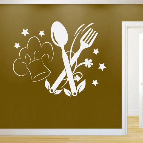 Kitchen Wall Decal – Cooking Spoon, Chef's Hat & Fork Vinyl Sticker The Wall Valley