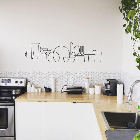 Vinyl Wall Art Decal - Abstract Kitchen Items One Line Design for Trendy Kitchen and Dining Decor The Wall Valley