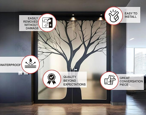 Decords Frosted Black Tree Silhouette Stickers | Contemporary Privacy Film for Glass Doors and Windows The Wall Valley