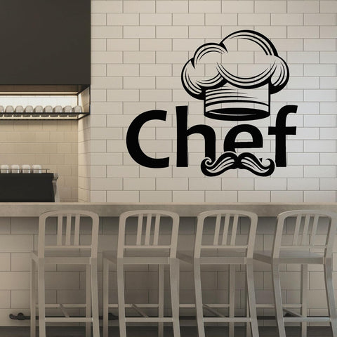 Master Chef Hat and Mustache Vinyl Wall Decal - Fun Cooking Cuisine Decor Stickers The Wall Valley
