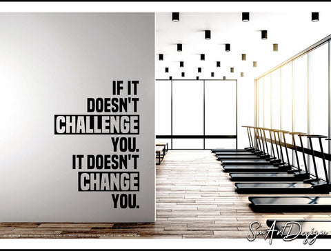 Gym Wall Decal ,If It Doesn’t Challenge You, It Doesn’t Change You ,Vinyl Sticker for Home & Fitness Rooms - The Wall Valley