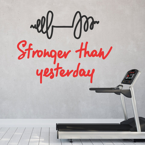 Title: Gym Wall Sticker - Stronger Than Yesterday Handwritten Quote The Wall Valley