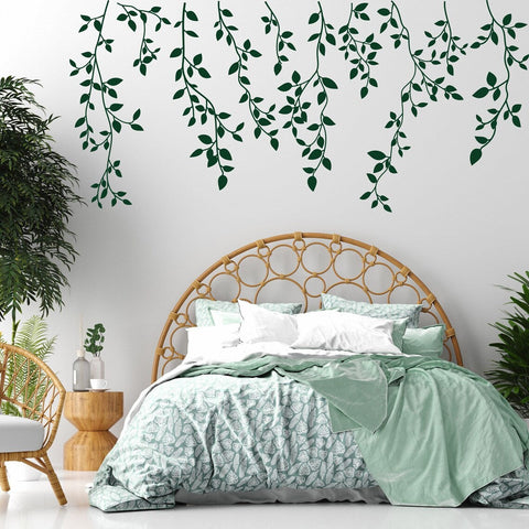 Hanging Branches with Leaves Wall Decal - Tropical Plant Wall Art, Removable Vinyl Sticker The Wall Valley