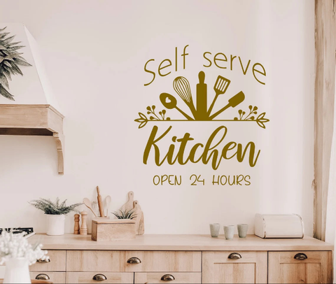 Self Serve Kitchen Decal – "Open 24 Hours" Wall Sticker for Farmhouse Decals The Wall Valley