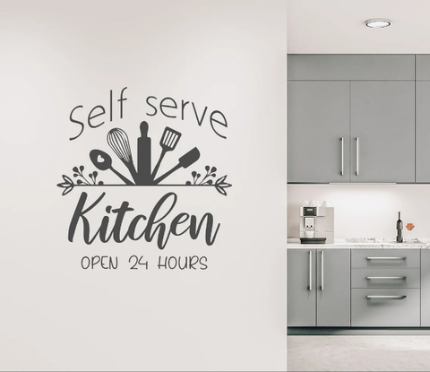 Self Serve Kitchen Decal – "Open 24 Hours" Wall Sticker for Farmhouse Decals The Wall Valley