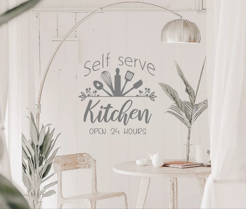 Self Serve Kitchen Decal – "Open 24 Hours" Wall Sticker for Farmhouse Decals The Wall Valley