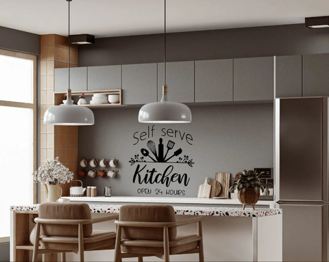 Self Serve Kitchen Decal – "Open 24 Hours" Wall Sticker for Farmhouse Decals The Wall Valley