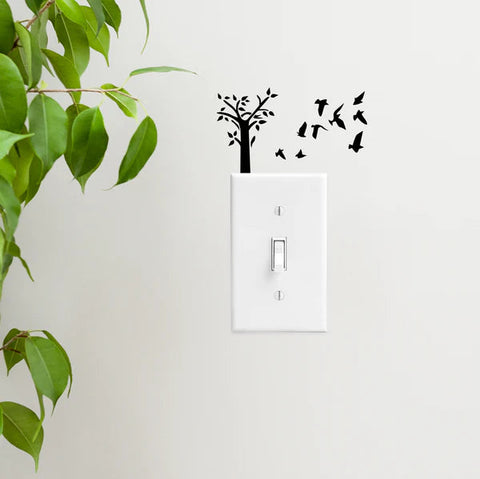 Vinyl Wall Art Decal - Tree and Birds | Cute Animal Décor for Light Switches The Wall Valley