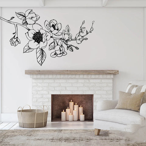 Large Magnolia Flowers Wall Sticker Bedroom Playroom Flora Plant Wall Decal Living Room Kitchen Bathroom Vinyl Decor - The Wall Valley The Wall Valley Vinyl Sticker 