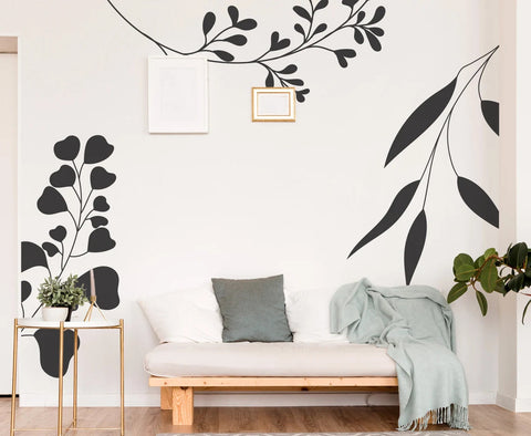 Minimal Line Drawing Leaves Corner Wall Decals - Accent Floral Line Drawing Wall Art The Wall Valley
