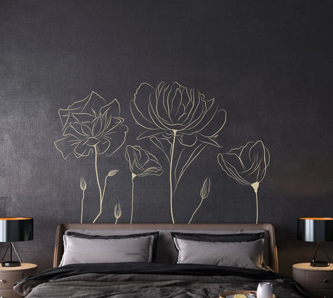 Poppy Flowers Line Art Wall Decal - Hand-Drawn Minimalist Floral Decor The Wall Valley