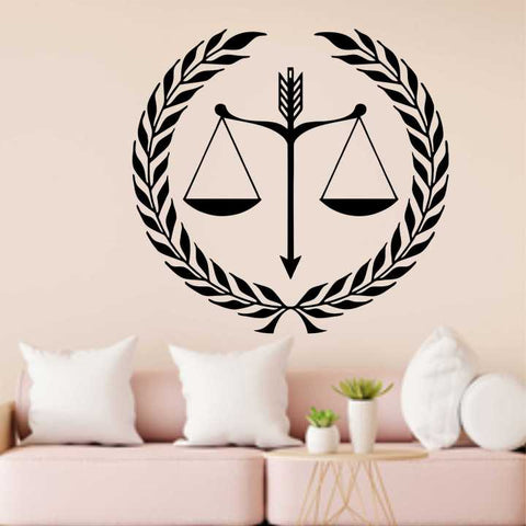 Justice Scale Wall Decal – Vinyl Law Office Wall Art with Laurel Leaves - The Wall Valley