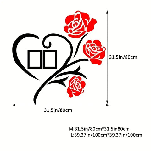 Red Rose Flower & Heart Wall Sticker with 2 Picture Frames | Romantic Vinyl Décor for Home The Wall Valley