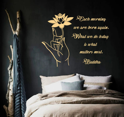 Wall Decal Quote – "Each Morning We Are Born Again" Buddha Lotus Flower Yoga Zen Meditation Vinyl Sticker The Wall Valley
