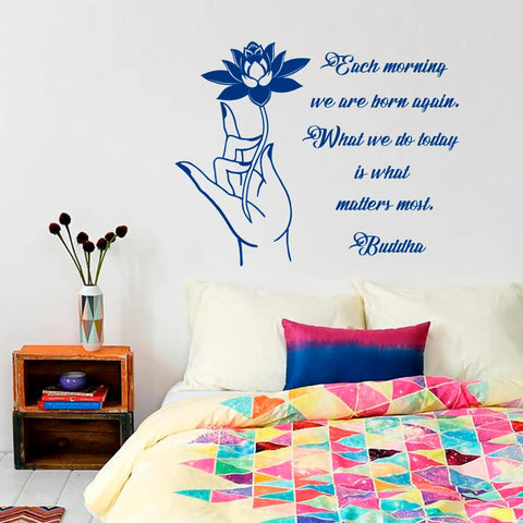 Wall Decal Quote – "Each Morning We Are Born Again" Buddha Lotus Flower Yoga Zen Meditation Vinyl Sticker The Wall Valley