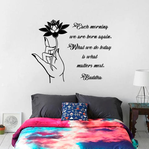 Wall Decal Quote – "Each Morning We Are Born Again" Buddha Lotus Flower Yoga Zen Meditation Vinyl Sticker The Wall Valley