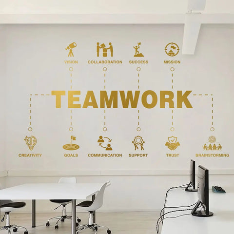 Teamwork Values Wall Decal | Motivational Office Decor for Team Spirit & Building The Wall Valley