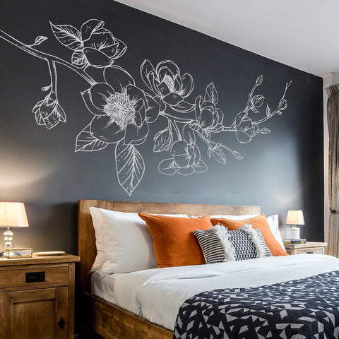 Large Magnolia Flowers Wall Sticker Bedroom Playroom Flora Plant Wall Decal Living Room Kitchen Bathroom Vinyl Decor - The Wall Valley The Wall Valley Vinyl Sticker 
