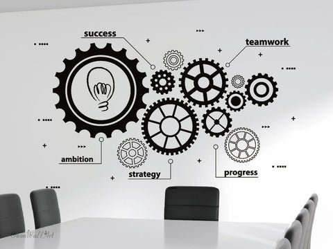 Teamwork Wall Decal - Gear Mechanism Vinyl Sticker for Office and Study Room Decor The Wall Valley