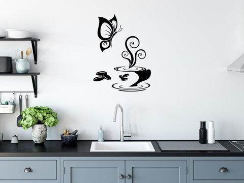 Coffee Butterfly Wall Stickers | Removable Vinyl Kitchen Décor Art The Wall Valley