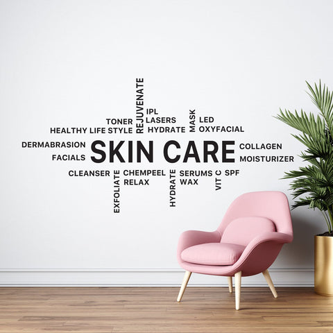 Skincare Words Cloud Wall Decal - Spa & Beauty Salon Wall Sticker with Skincare Quotes The Wall Valley