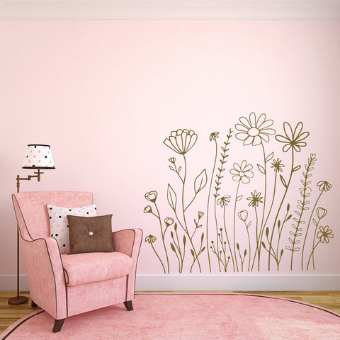 Wild Flowers Wall Decal - Doodle Floral Garden Sticker for Nursery & Home Decor The Wall Valley