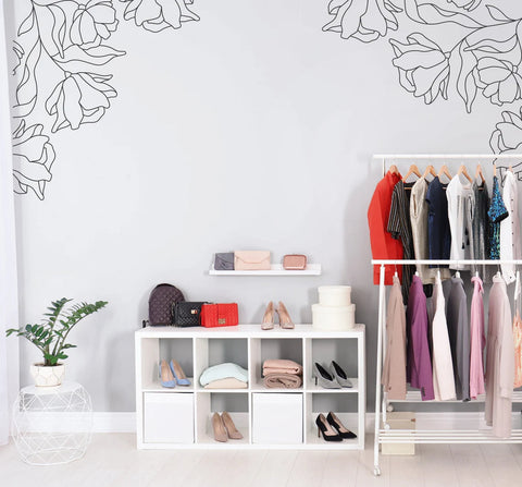 Line Drawing Corner Wall Decals - Accent Floral Focal Wall Art for Apartments The Wall Valley