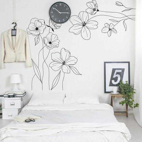 Minimal Line Drawing Flowers Corner Wall Decals - Accent Floral Wall Artwork The Wall Valley
