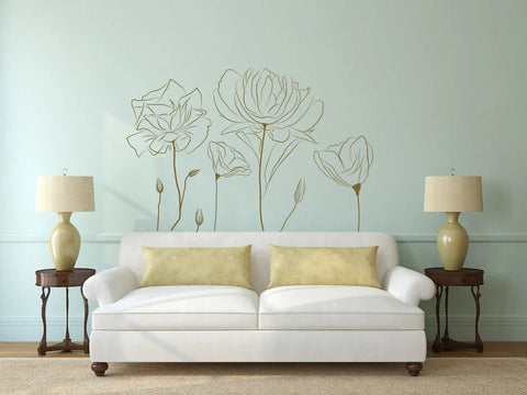 Poppy Flowers Line Art Wall Decal - Hand-Drawn Minimalist Floral Decor The Wall Valley