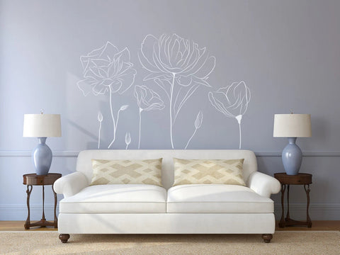 Poppy Flowers Line Art Wall Decal - Hand-Drawn Minimalist Floral Decor The Wall Valley