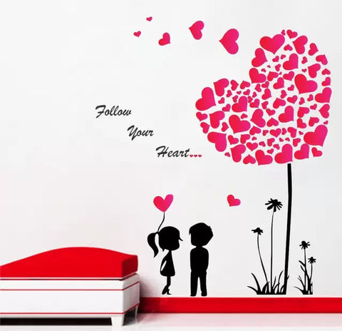WALLSTICKY Boy and Girl in Love with Hearts Sticker – Romantic Wall Décor for Any Space The Wall Valley