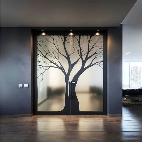 Decords Frosted Black Tree Silhouette Stickers | Contemporary Privacy Film for Glass Doors and Windows The Wall Valley