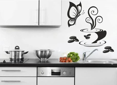Coffee Butterfly Wall Stickers | Removable Vinyl Kitchen Décor Art The Wall Valley